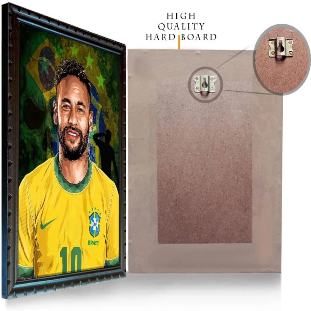 Neymar Digital Reprint With Original Wood Frame (13.5 x 18) Inch , Black Digital Reprint