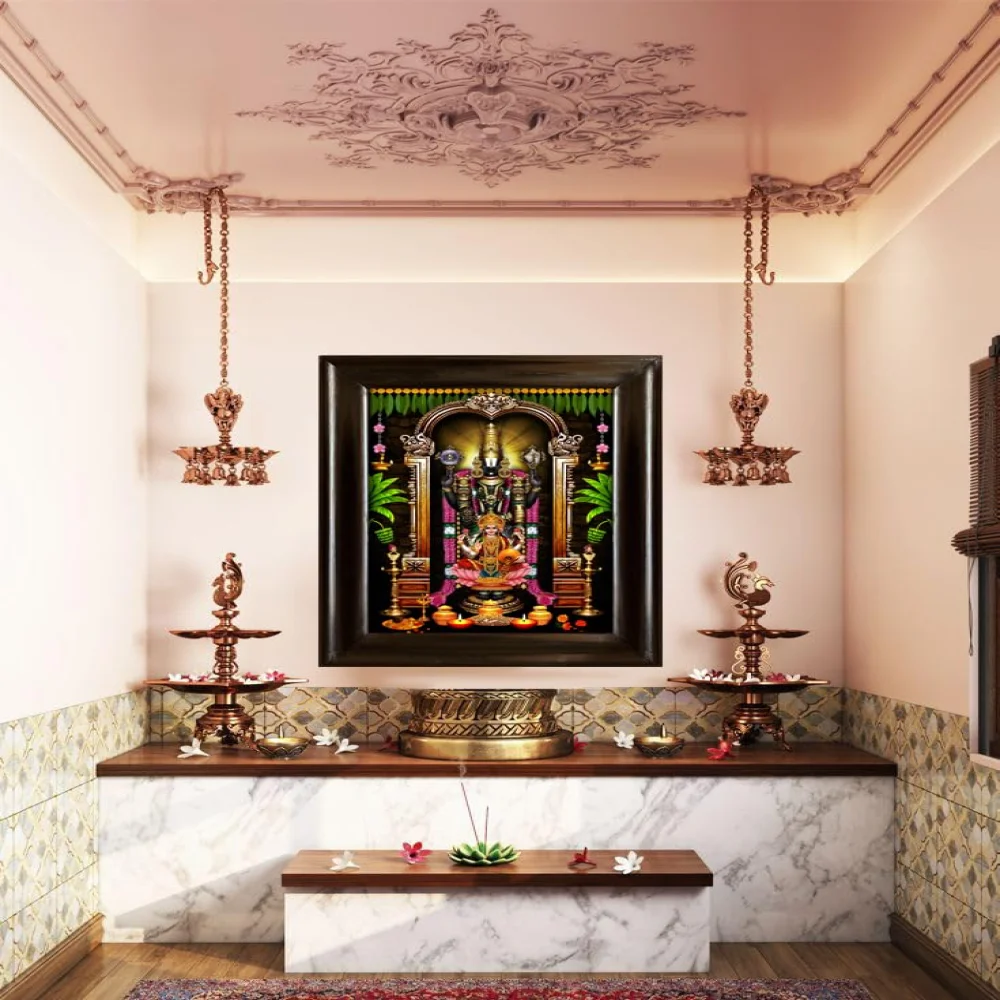 EMPEROR ART GALLERY®,Venkateswara Swamy with Lakshmi Religious Canvas Print, Black Polished Wooden Frame, 45.7 x 58.4 cm