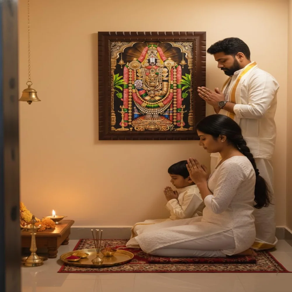 EMPEROR ART GALLERY®,Lord Venkateswara Swamy Religious Photo Frame, Carved Wooden Frame, 17x23 Inch, Film Laminated Digital Print