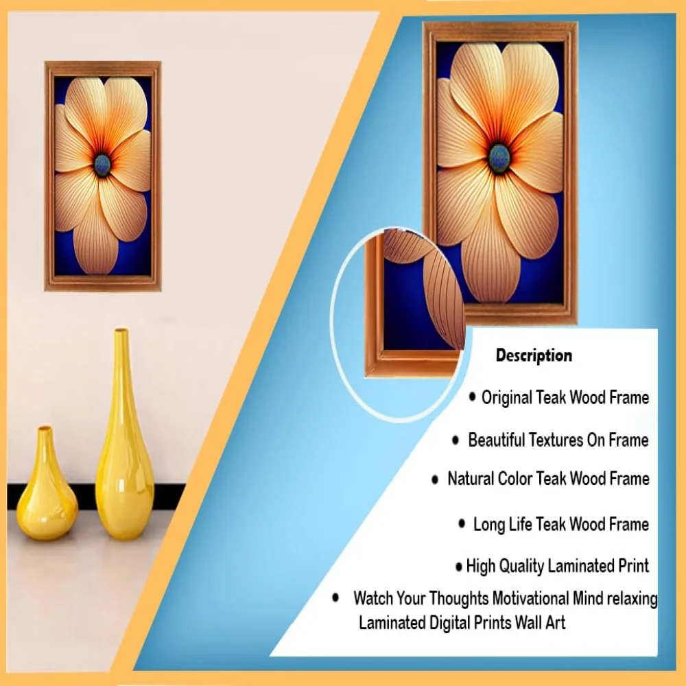 Wall Deco Special Laminated Print With Teak Wooden Photo Frame Digital Reprint (12.5 inch x 8.5 inch)