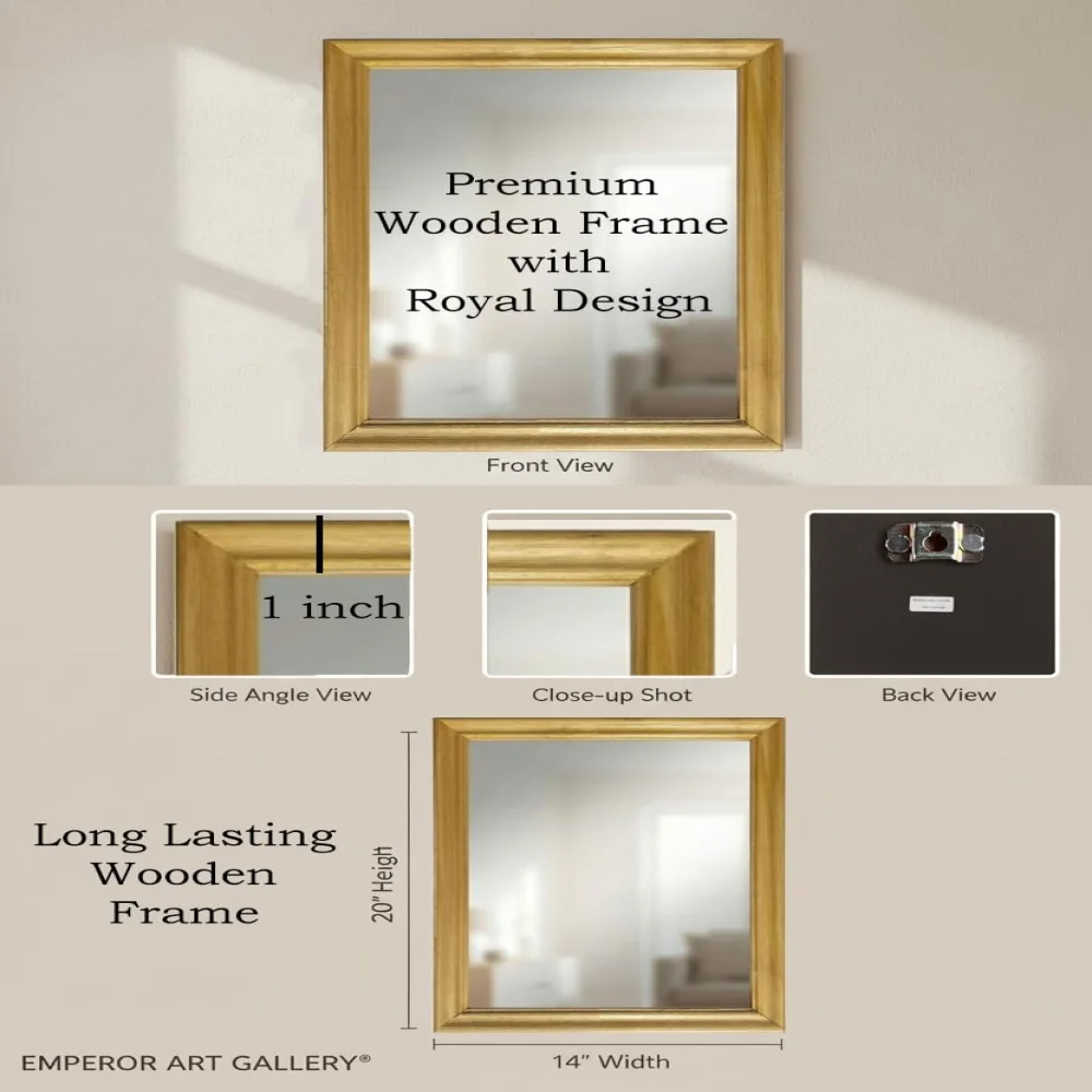 EMPEROR ART GALLERY®, Premium Royal Design Wooden Wall Mirror, Wood Frame, 14 x 20 Inches, Classic Home Decor