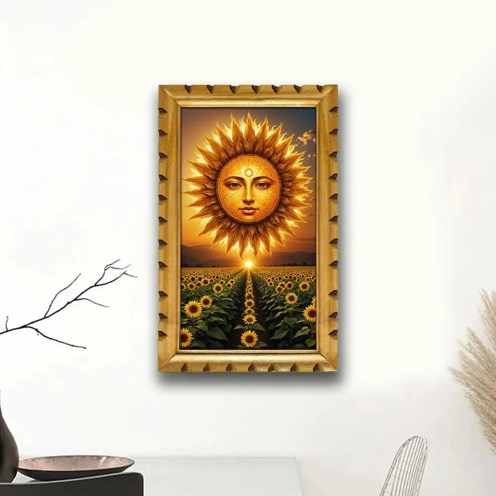 EMPEROR ART GALLERY®,Lord Surya Bhagwan Wall Art, 28x51 cm, Film Laminated Digital Photo, Wooden Frame with Rare Design
