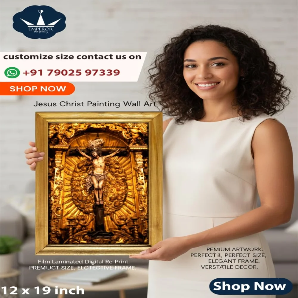 Jesus Christ Painting Wall Art, 19 x 12 inch, Natural Colour Wooden Frame, Film Laminated Digital Re-Print