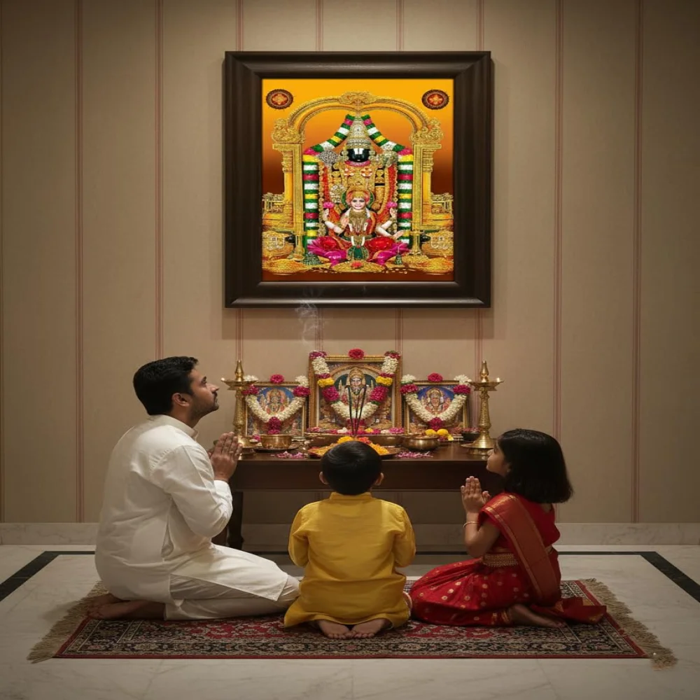 EMPEROR ART GALLERY® Venkateswara Swamy with Lakshmi Religious Wall Frame, Black Polished Wood, 48.3 x 63.5cm, Premium Digital Print