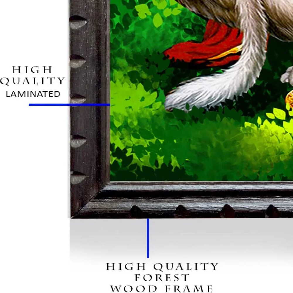 Lord Hanuman Laminated Digital RePrint With Wood Frame (18 X 13.4) inch Religious Frame (Orange)