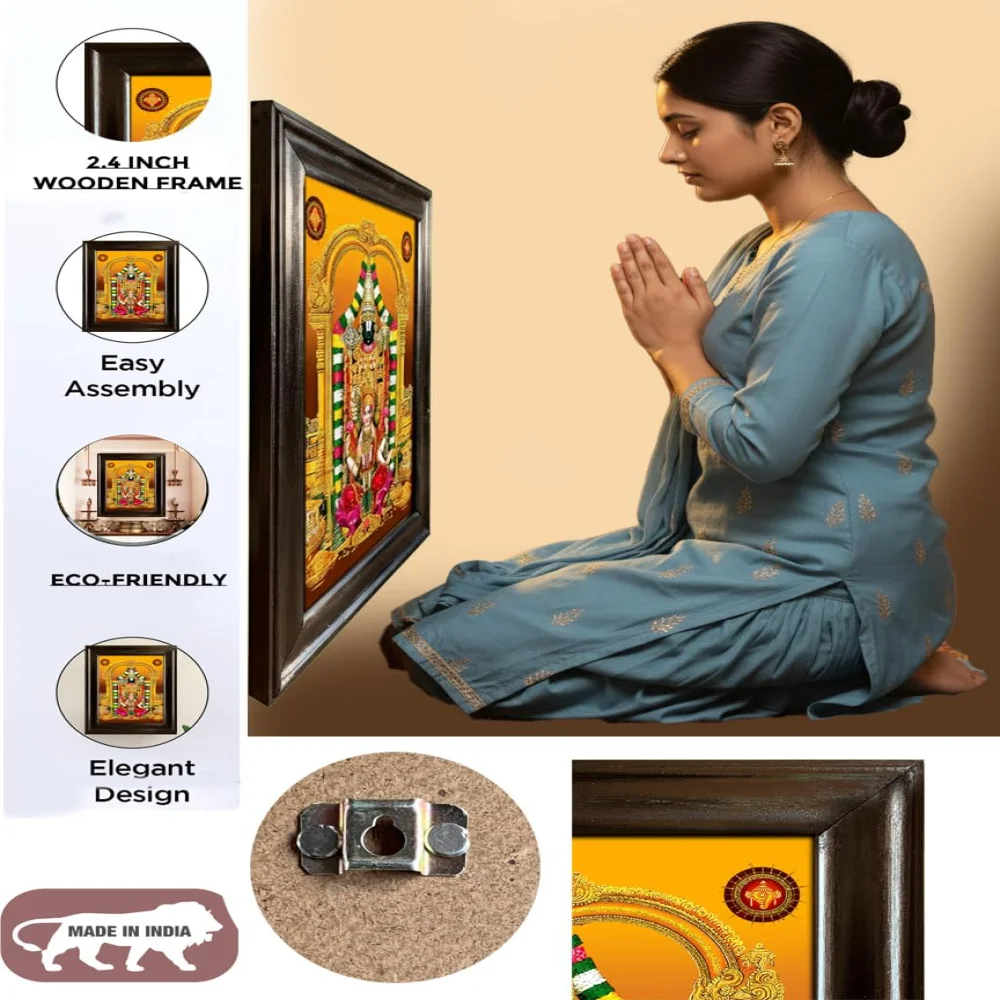 EMPEROR ART GALLERY® Venkateswara Swamy with Lakshmi Religious Wall Frame, Black Polished Wood, 48.3 x 63.5cm, Premium Digital Print