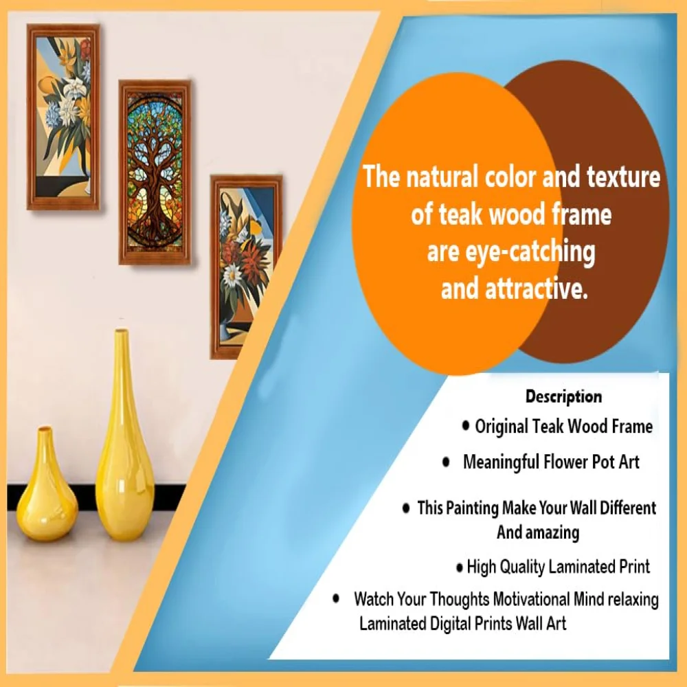 Abstract Art Flower Pot 3 Piece Painting Digital Reprint(13x7,13x7,13x7) inch