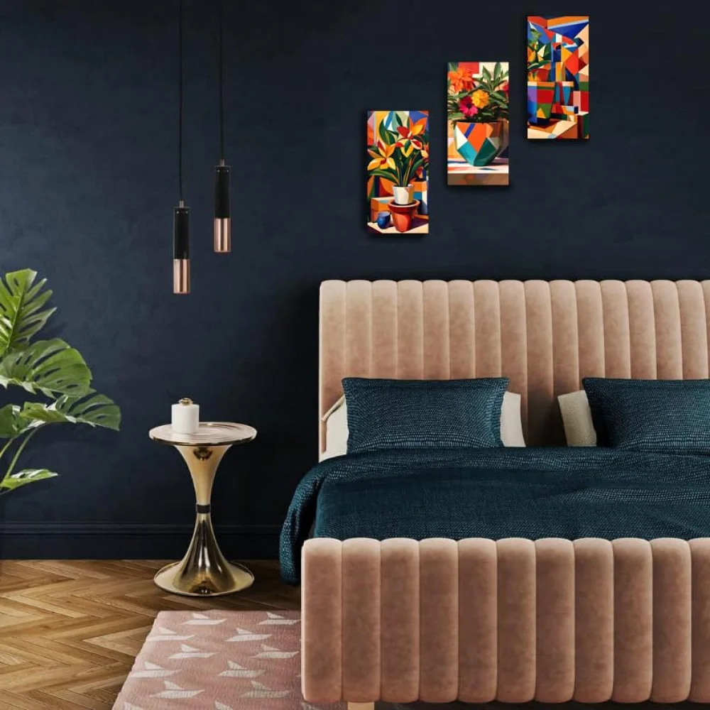 Abstract Art Flower Pot 3 Piece Painting Digital Reprint(13x7,13x13,13x7) inch