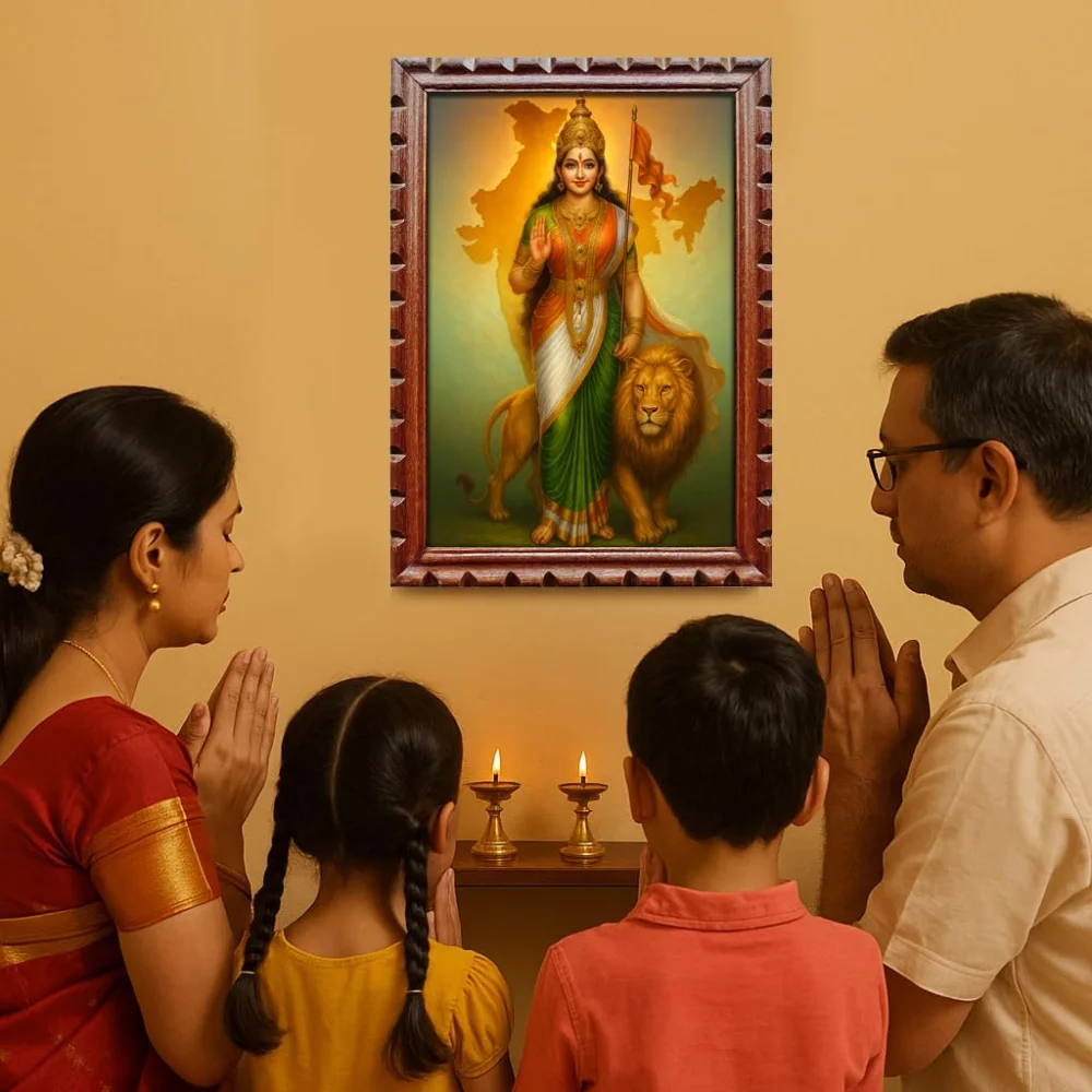 EMPEROR ART GALLERY®,Bharat Mata Wooden Photo Frame, 14x20 inch,Carved Design, Film Laminated Digital Print