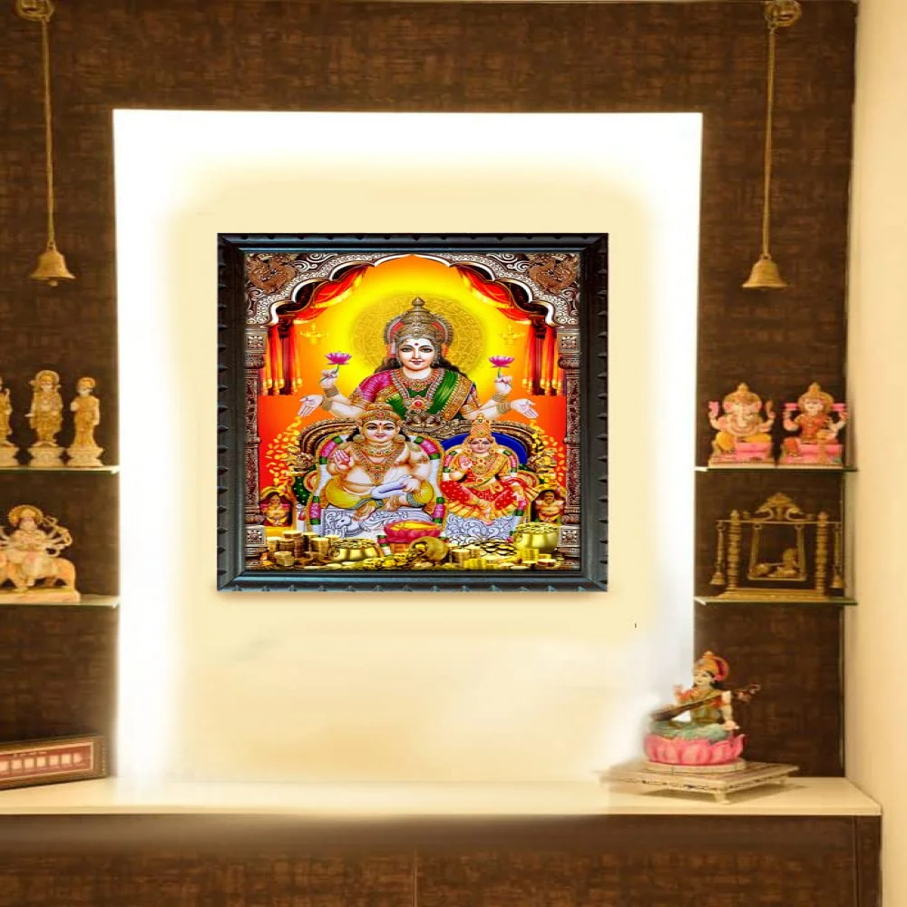 Sri Goddess Kubera Lakshmi Laminated Photo With Wood Frame