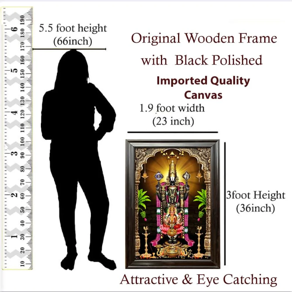 EMPEROR ART GALLERY®,Lord Venkateswara Swamy Canvas Photo with Wooden Frame, 58.4 x 91.4 cm, Religious Wall Art