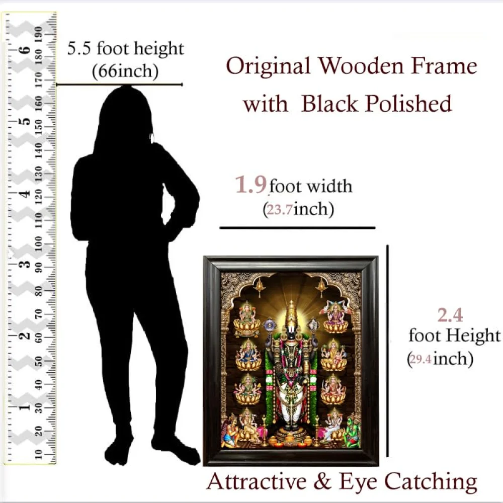 EMPEROR ART GALLERY®,Lord Venkateswara Imported Quality Canvas Digital Print with Black Wooden Frame, 29.4 x 23.7 inches, Religious Wall Art