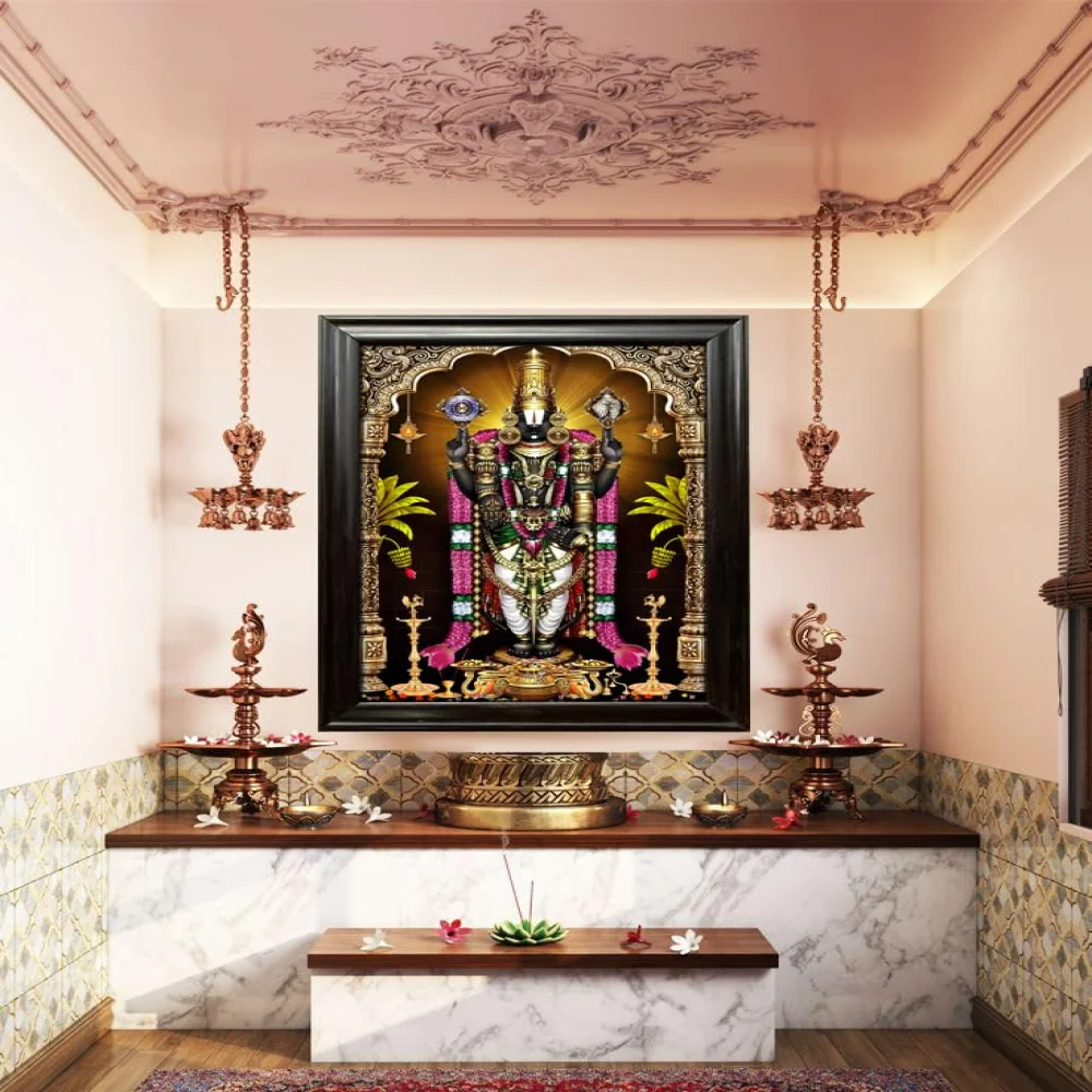 EMPEROR ART GALLERY®,Lord Venkateswara Swamy Canvas Digital Print with Wooden Frame, 23 x 36 inches, Black Frame