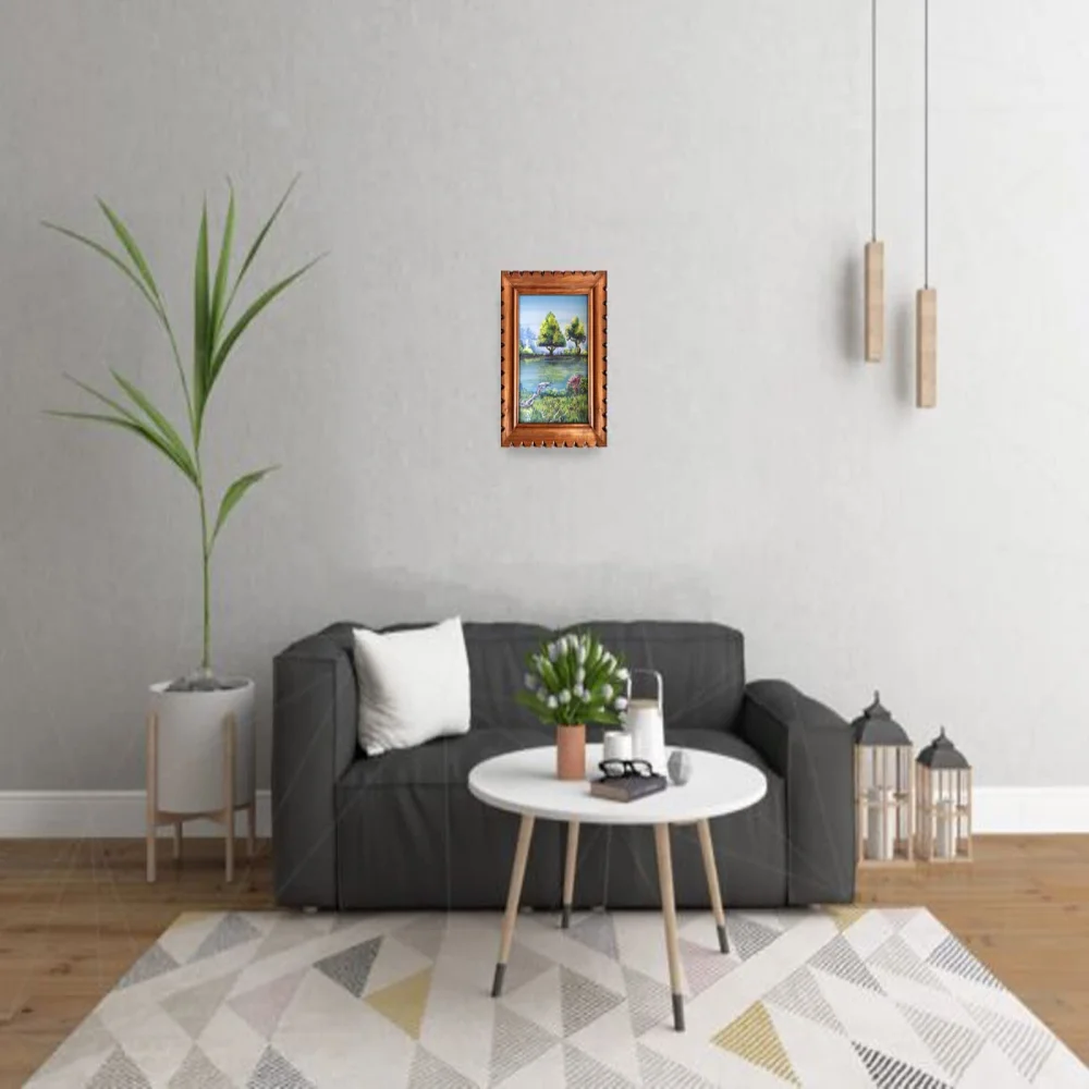 EMPEROR ART GALLERY®,Original Handmade Nature Landscape Canvas Painting, Teak Wood Frame, 25.4 x 31.5 cm