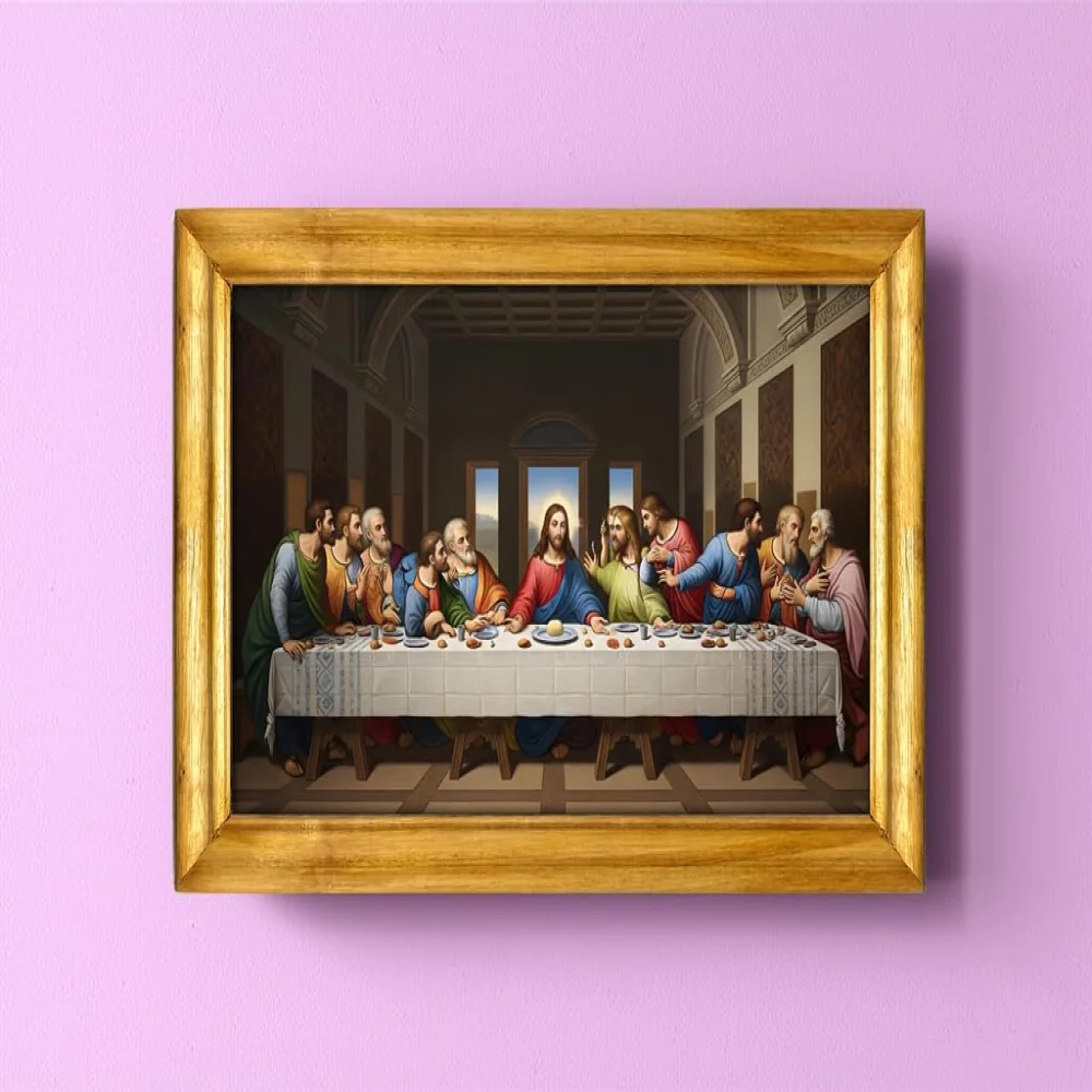 The Last Supper Jesus Wall Art, Wooden Frame, 50.8 x 30.5 cm, Glitter Laminated Digital Print