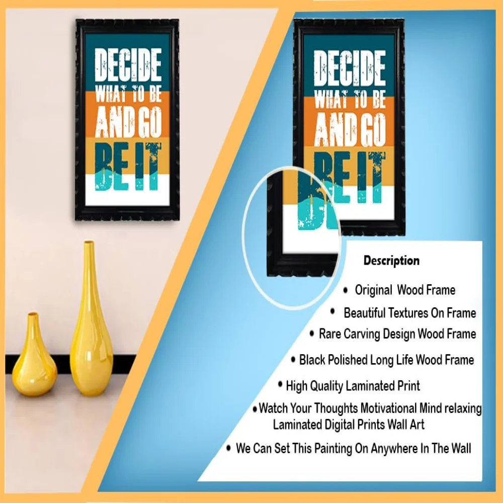 Mperor, Watch Your Thoughts Motivational Poster Modern Laminated Digital Prints Wall Art Paintings Ready to Hang for Office Living Room Home Decorations and Wood Framed (13.6x19) in