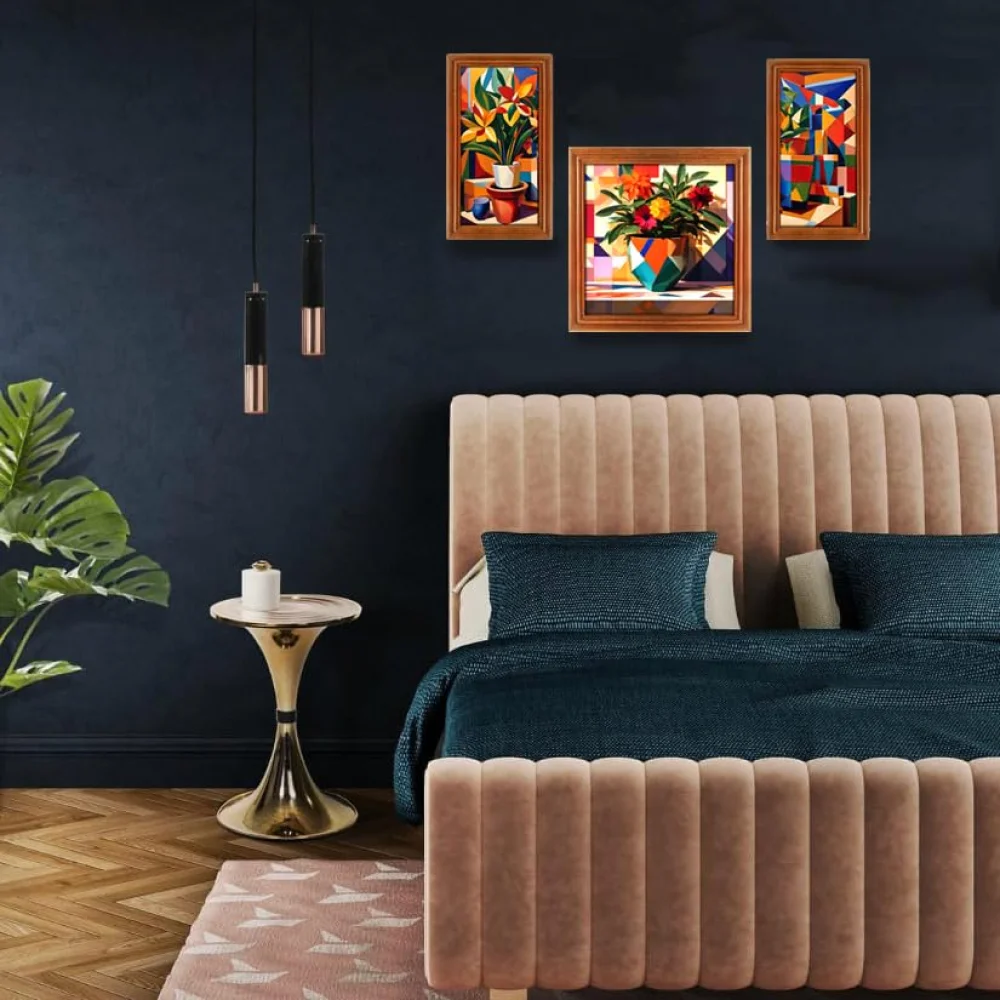 Abstract Art Flower Pot 3 Piece Painting Digital Reprint(13x7,13x13,13x7) inch