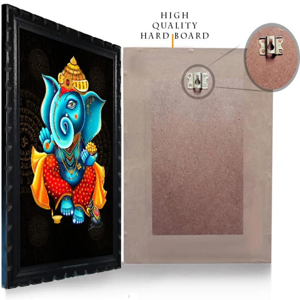 Mperor Lord Ganesh Laminated Digital Reprint With Wood Frame Size (16x10.8) in
