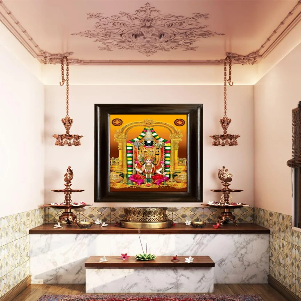 EMPEROR ART GALLERY® Venkateswara Swamy with Lakshmi Religious Wall Frame, Black Polished Wood, 48.3 x 63.5cm, Premium Digital Print