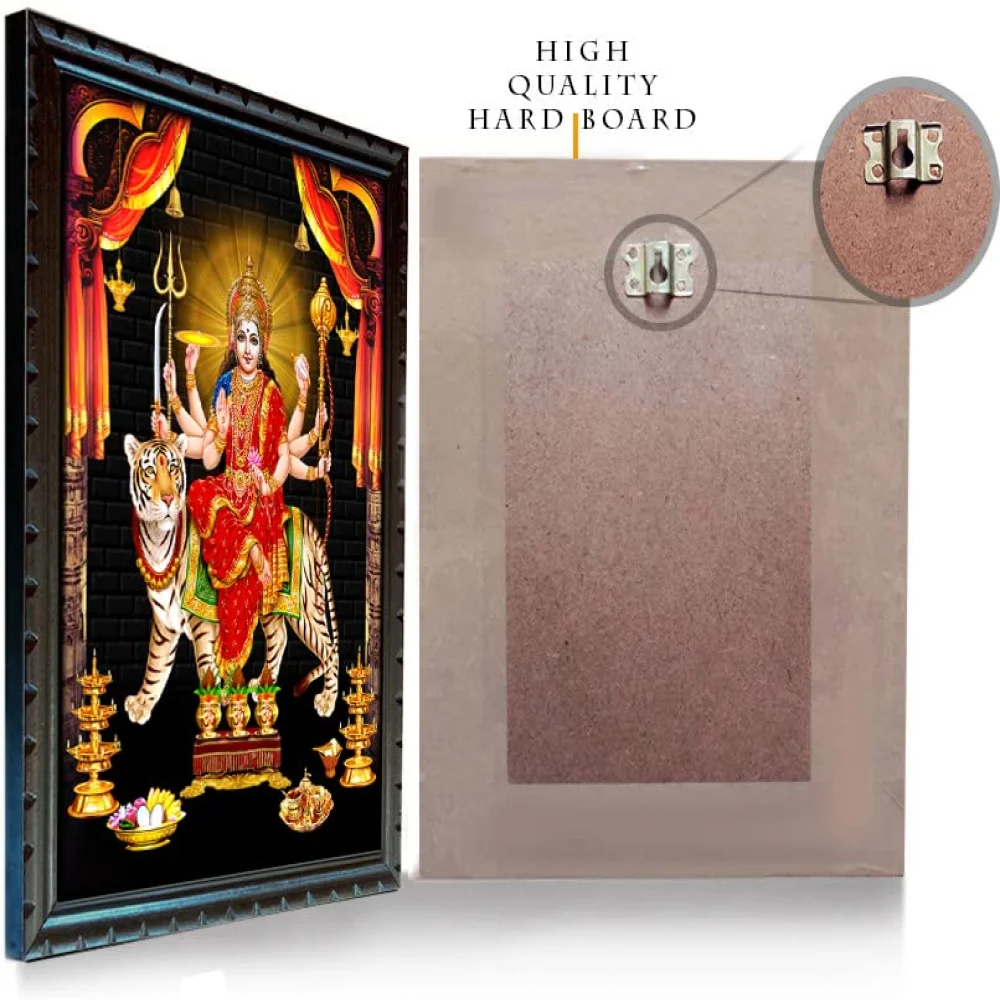 Durga Maa Digital Reprint With Wood Frame (14 X 10) inch Religious Frame Religious Frame (14 x 10, Black)