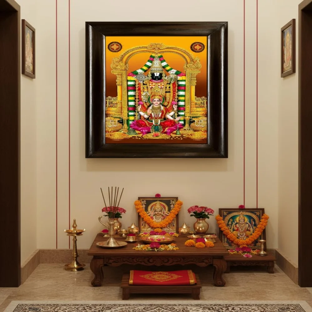 EMPEROR ART GALLERY® Venkateswara Swamy with Lakshmi Religious Wall Frame, Black Polished Wood, 48.3 x 63.5cm, Premium Digital Print