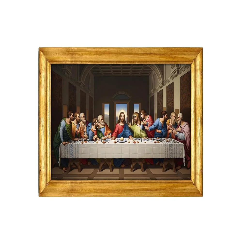 The Last Supper Jesus Wall Art, Wooden Frame, 50.8 x 30.5 cm, Glitter Laminated Digital Print