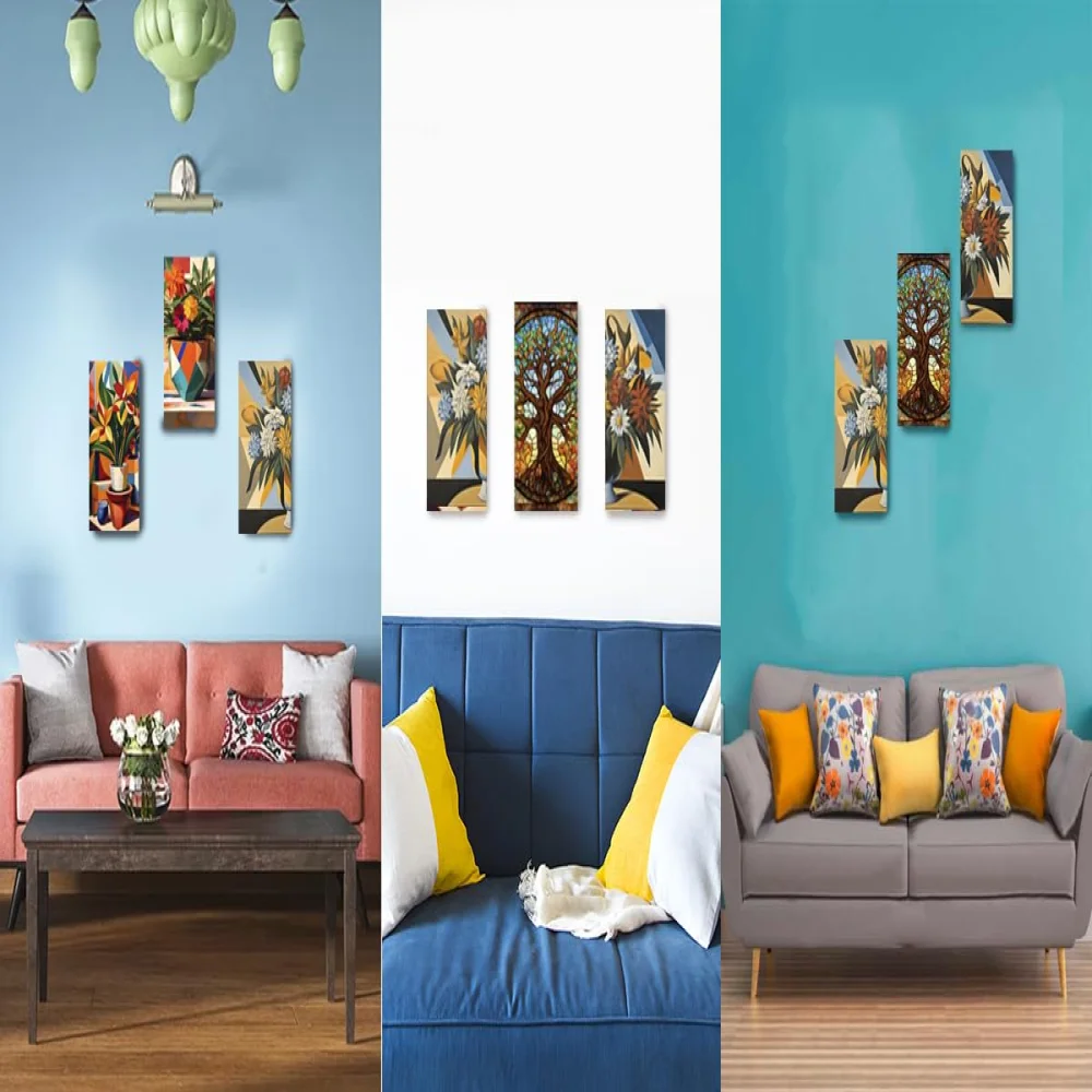 Abstract Art Flower Pot 3 Piece Painting Digital Reprint(13x7,13x7,13x7) inch