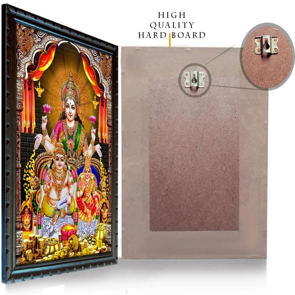 Sri Goddess Kubera Lakshmi Laminated Photo With Wood Frame