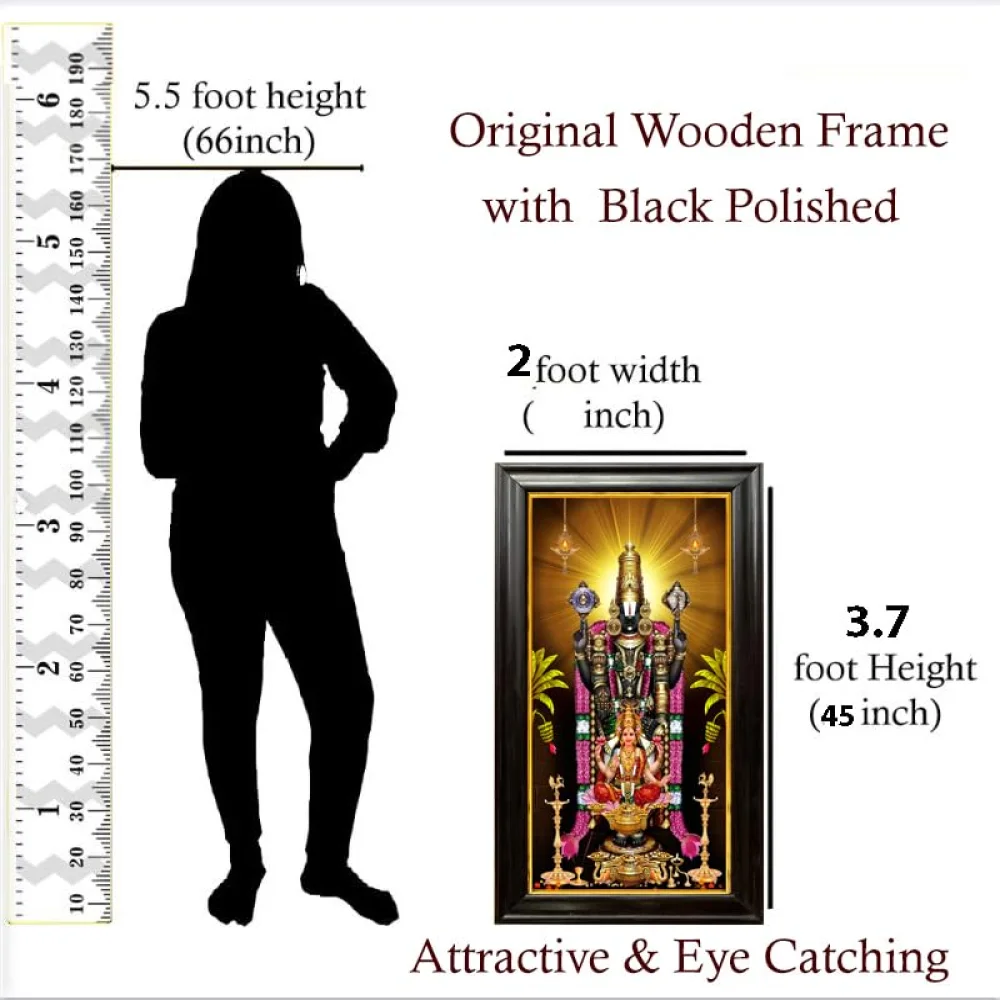 EMPEROR ART GALLERY®,Lord Venkateswara Swamy Canvas Print with Black Wooden Frame, 45 x 24.8 inches, Premium Digital Art