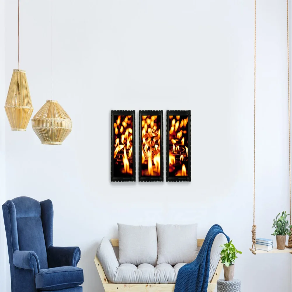 Mperor, Om Digital Re Print With Original Carved Design Wood Frame(7x13) in Peace of 3