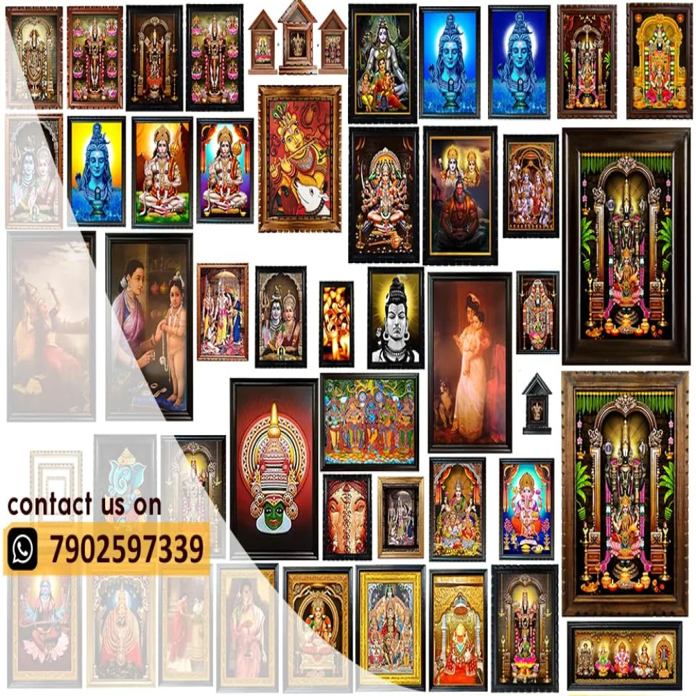 Lord Venkateswara Religious Wall Frame, Hindu Deity Portrait with Decorative Wooden Frame, Traditional Temple Art,(14×10.3) in