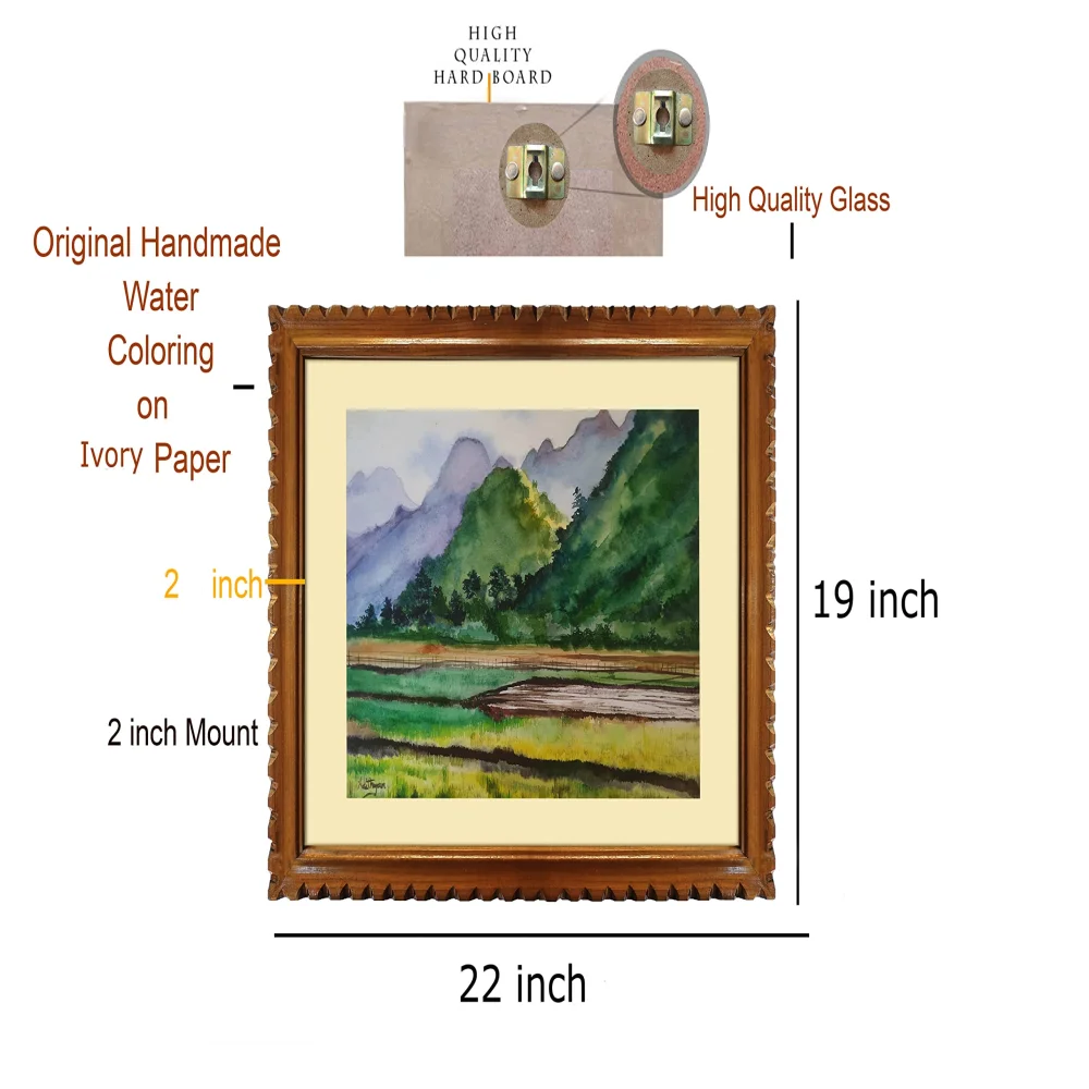 EMPEROR ART GALLERY, Original Handmade Water Painting With Teak Wood Frame For Wall (19x22) In