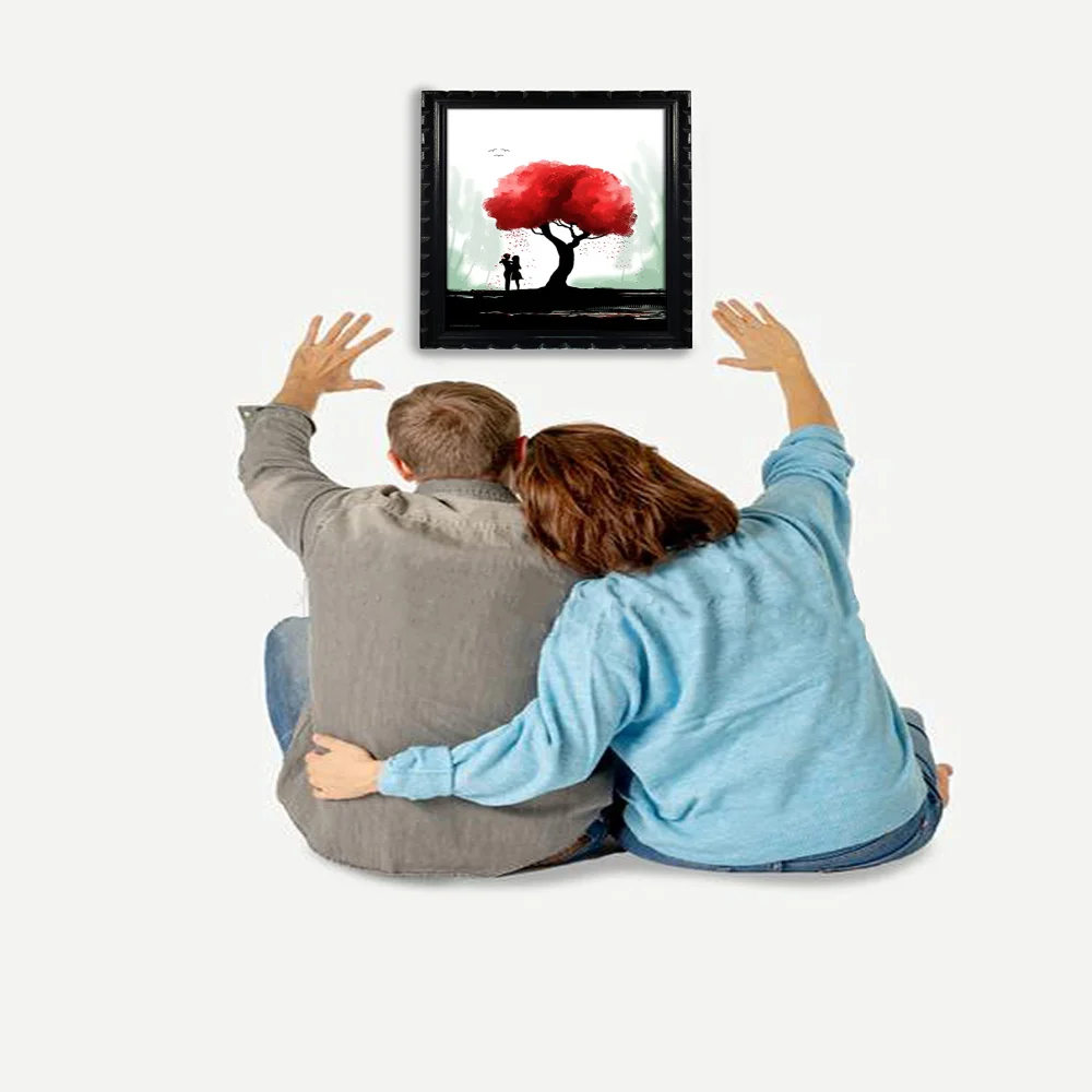 Mperor, Black and White Wall Art with Red Tree Laminated Digital Print With Wood Frame(18.1x13) in
