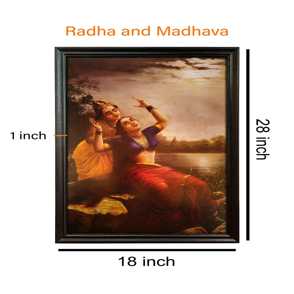 Mperor, Radha and Madhava'' Laminated digital Re-Print With Original Wood Frame(28x18) in