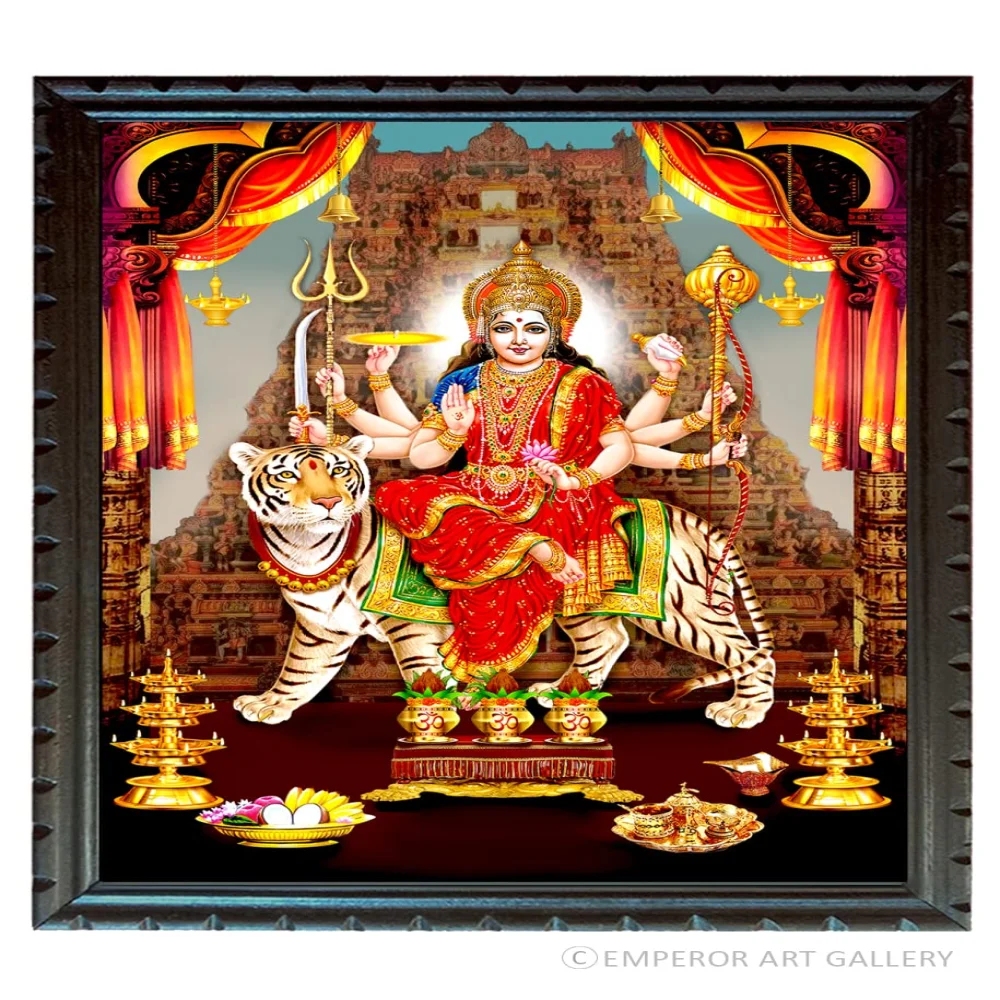 Durga Maa Digital Reprint With Wood Frame (14 X 10) inch Religious Frame Religious Frame