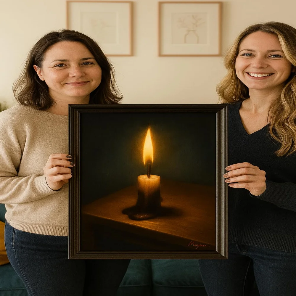 EMPEROR ART GALLERY®,Candle Flame Canvas Wall Art with Premium Wooden Frame, 16 x 23 inch, Dark Atmospheric Print