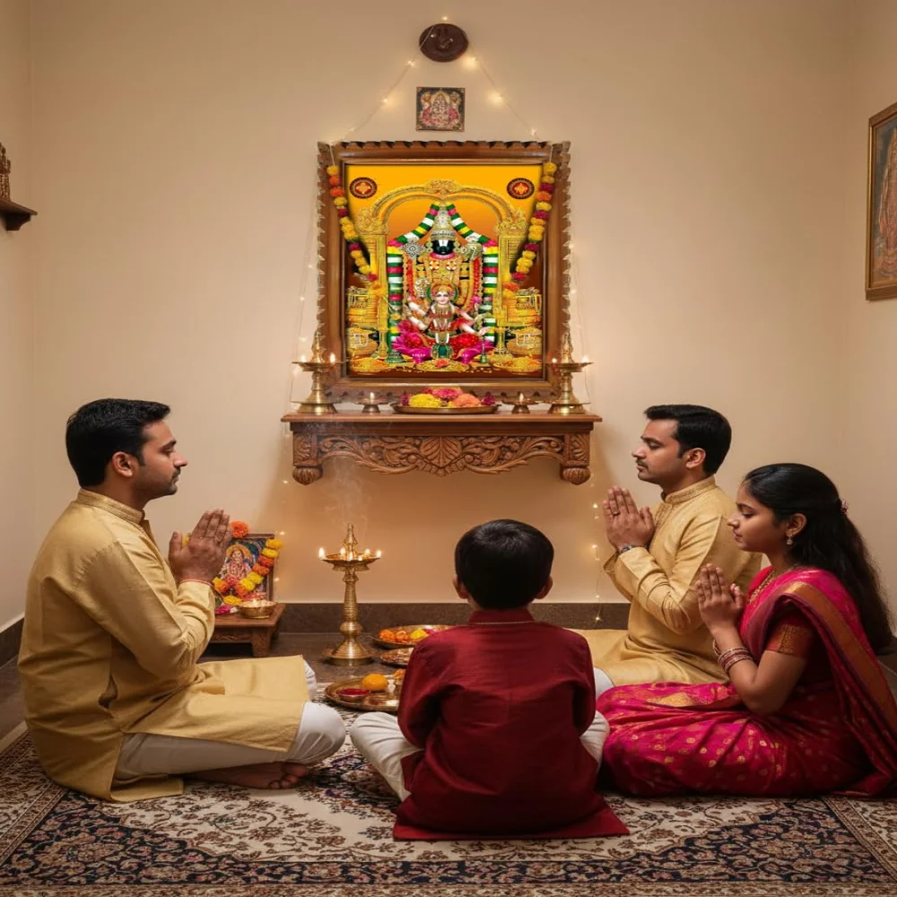 EMPEROR ART GALLERY® Venkateswara Swamy with Lakshmi Religious Photo Frame, unique disigned Natural Colour Teak Wooden frame, 51.8 x 39.1 cm,