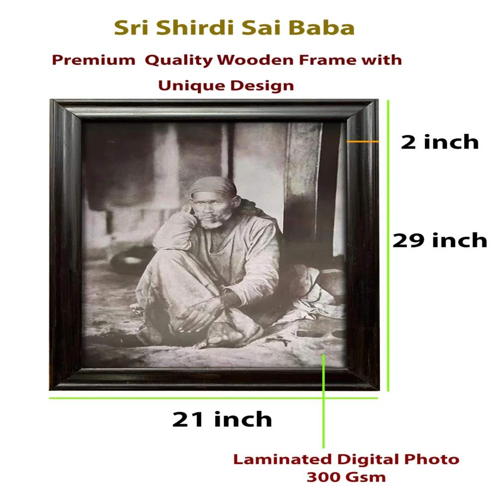 EMPEROR ART GALLERY® Sri Shirdi Sai Baba Framed Photo, Black Wooden Frame, 21x29 Inches, Laminated Digital Print, 300 GSM