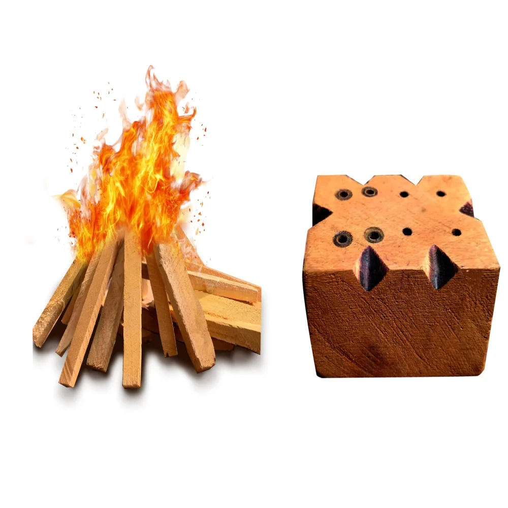 Emperor Art Gallery®,Jackfruit Wood Havan Kund 20 Sticks with Incense Holder Set, 15.2 cm Sticks, 8-Hole Wooden Stand