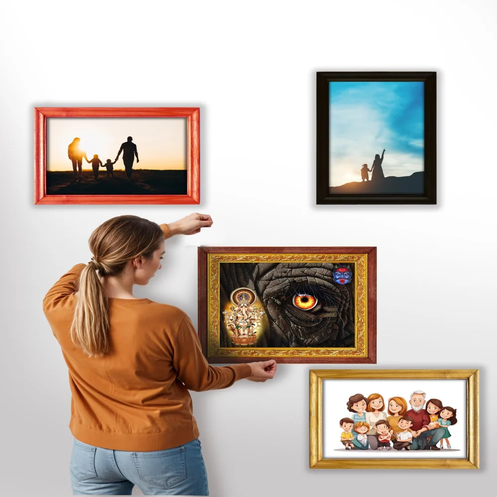 EMPEROR ART GALLERY®,Drishti Ganapathi Religious Wall Art, 16.4 x 13.6 inch, Premium Wooden Frame with Gold Border, Laminated Digital Print