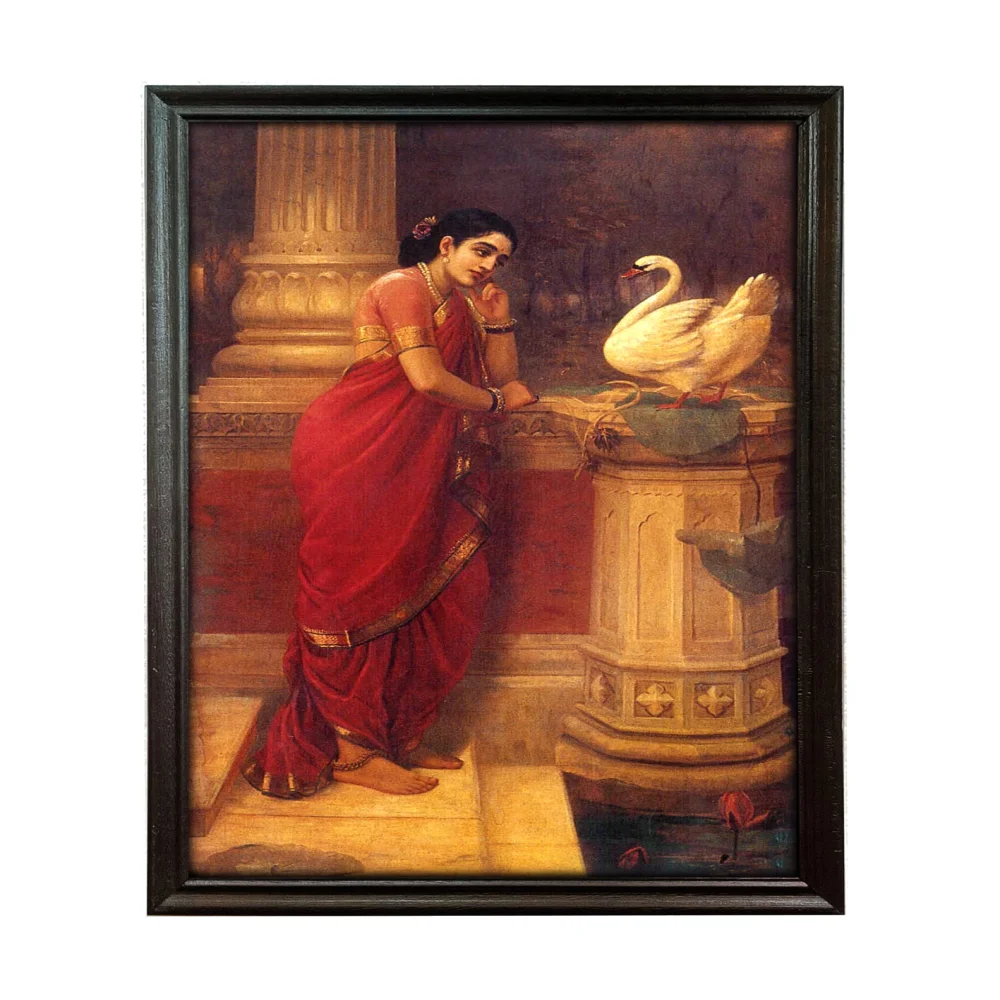 Hamsa Damandi Laminated Digital Re print With Wood Frame