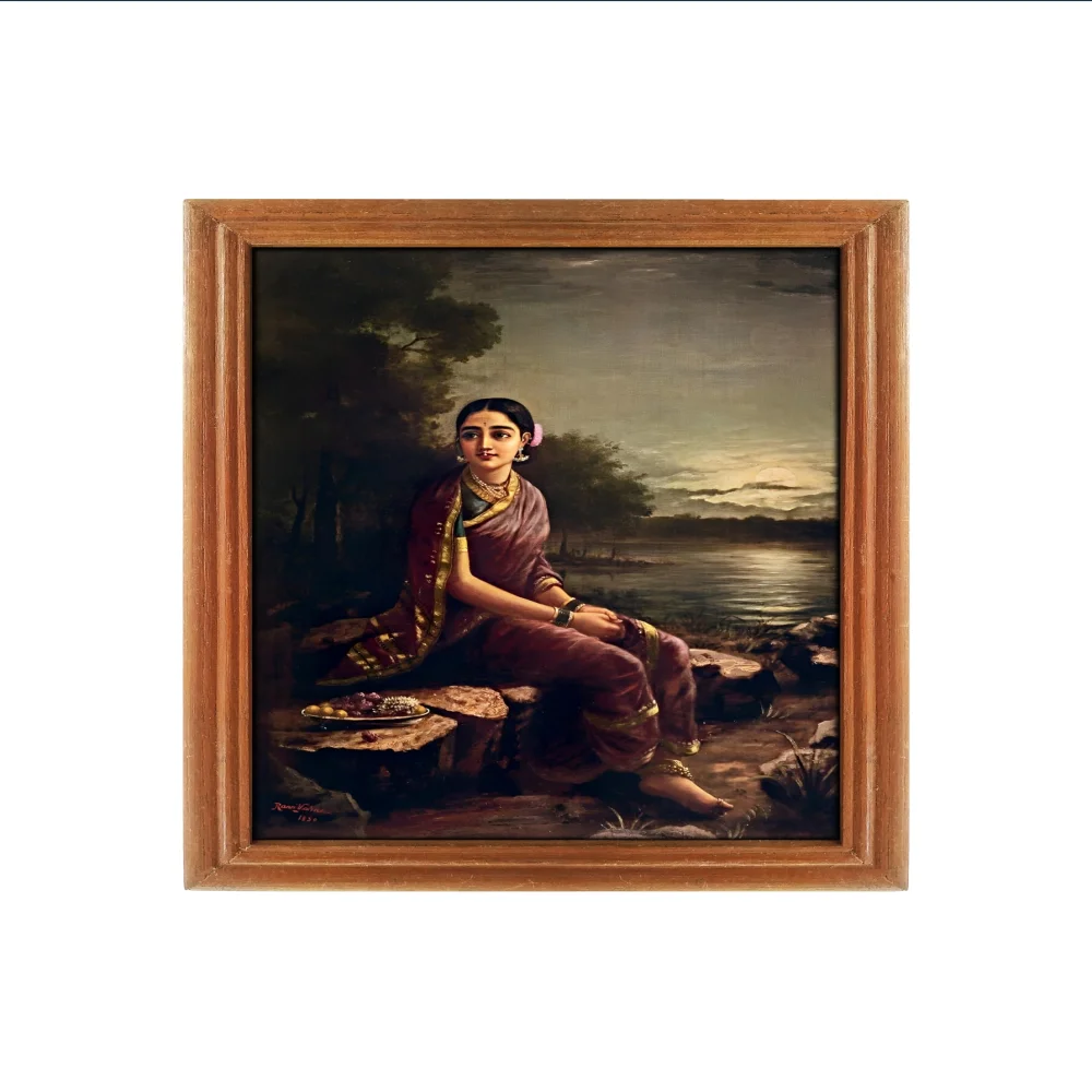 Radha in the Moonlight Laminated DIgital Re-Print with TEAK Wood Frame Digital Reprint 12.5 inch x 9 Painting
