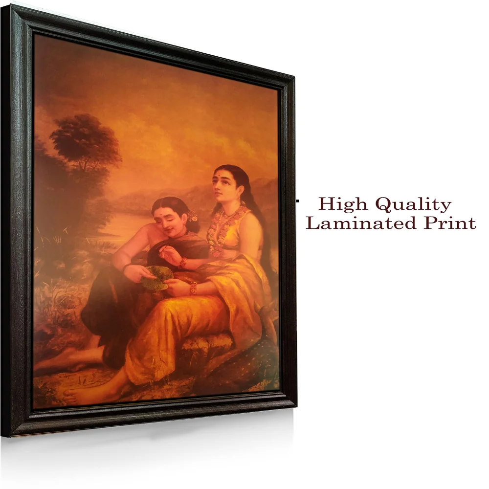 'Sakuntala’s Love Letter To Her Royal Lover Dushyanta'' Digital Reprint With Lamination And Wood Frame, Size(13.6 x19.2 Inch)