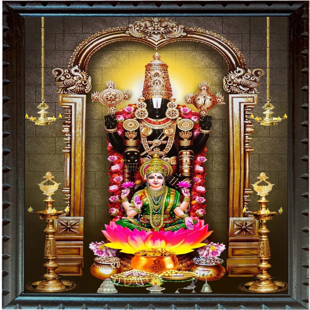 mperor God Venkateswara Swamy With Lakshmi Photo Frame # Wood Frame With Glass# Size(14 X 10.7) in Religious Frame