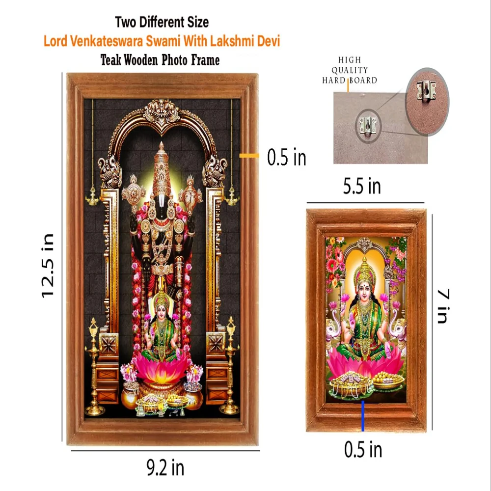 Lord Venkateswara Swamy With Lakshmi Photo Frame Original Teak Wood Frame