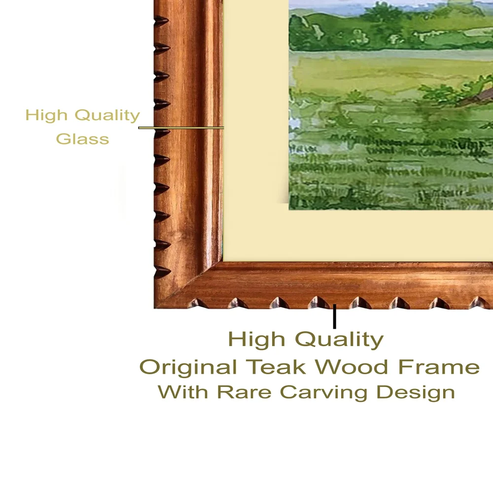 EMPEROR ART GALLERY®,Handmade Watercolour Landscape Painting with Carved Teak Frame, 26.5 x 20.6 inches, Original Premium Artwork on Ivory Paper