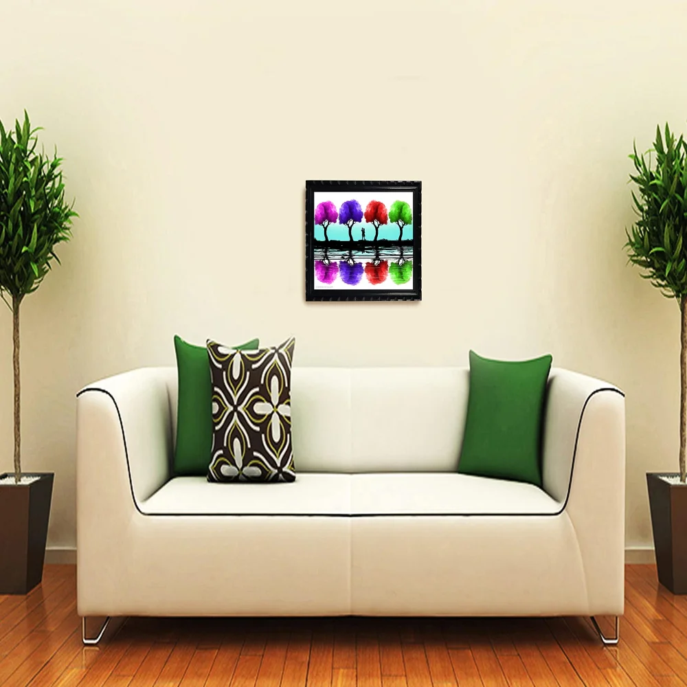 Mperor, Colorful Trees Laminated Digital print With Wood Frame(19x13.6) in