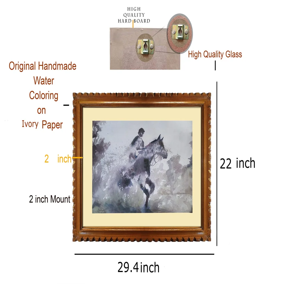 EMPEROR ART GALLERY, Original Handmade Water Painting With Teak Wood Frame For Wall(29.4x22) In