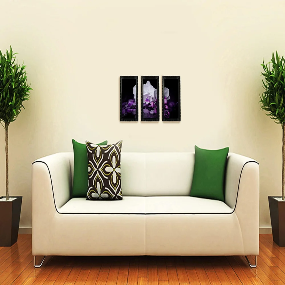 Mperor Flower Digital Re Print With Original Carving Designed Wood Frame Size 3 Peace (7.1x13) in