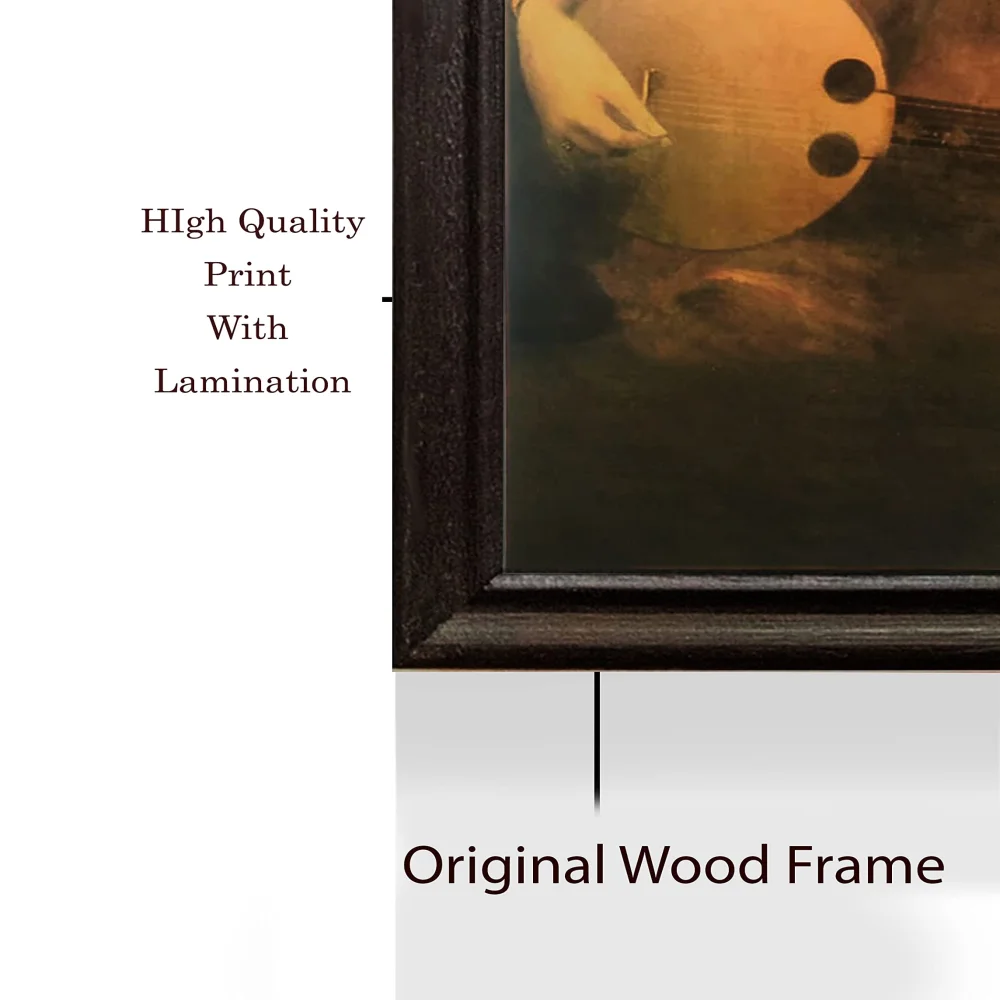 'Lady with Swarbat'' Digital Reprint With Lamination And Wood Frame, Size(13.6 x19.2 Inch)